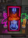 【Lサイズ】LIVE MUSIC ギター エレキギター レスポール バンド ライブハウス ライブバー バー ミュージック カフェ 飲食店 楽器店 レコードショップ 店舗 自宅 パーティー イベント テーブル カウンター ランプ 看板 置物 雑貨 ライトBOX 電飾看板 電光看板(3)