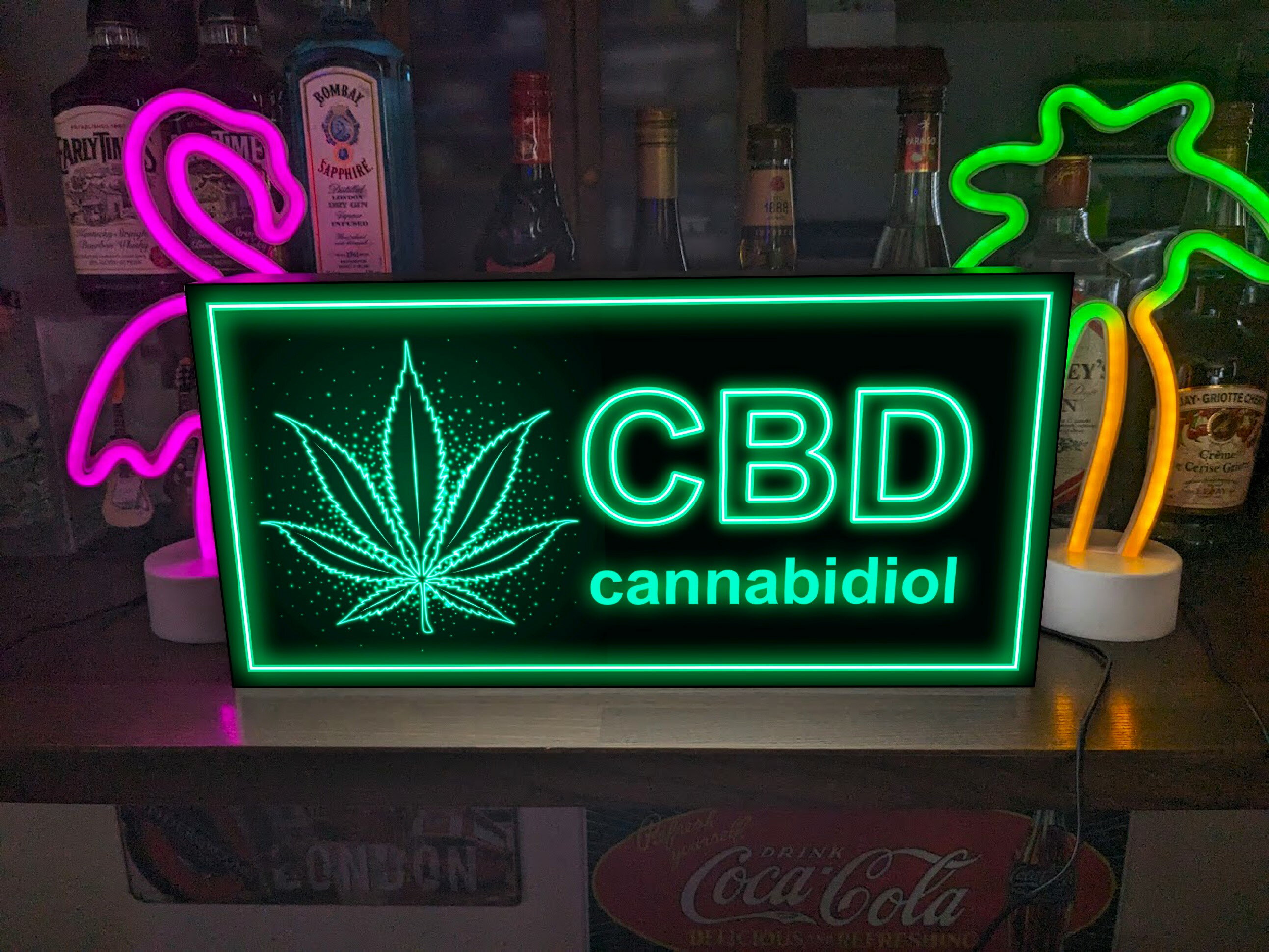 【Lサイズ】CBD カンナビジオール 医療 オイル 煙草 ベイプ 大麻 メディカルマリファナ ガンジャ ジェイドグリーン ヒップホップ レゲエ クラブ ナイトクラブ 店舗 自宅 パーティー イベント テーブル カウンター サイン ランプ 看板 置物 雑貨 ライトBOX 電飾看板 電光看板