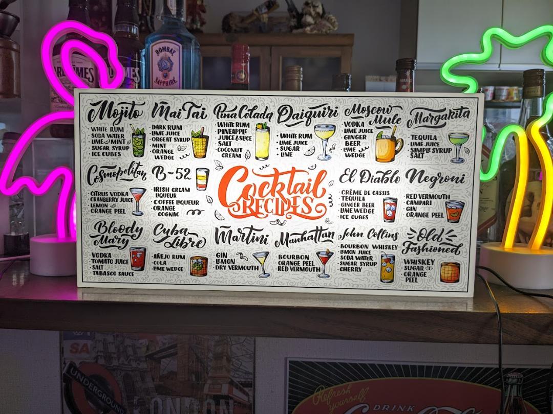 【Lサイズ】カクテル レシピ カフェ BAR スナック パブ クラブ 酒場 飲屋 ネオン街 インテリア メニュー アメリカンレトロ プレゼント 店舗 自宅 屋台 キッチンカー パーティー イベント テーブル カウンター サイン ランプ 照明 看板 置物 雑貨 ライトBOX 電飾看板 電光看板