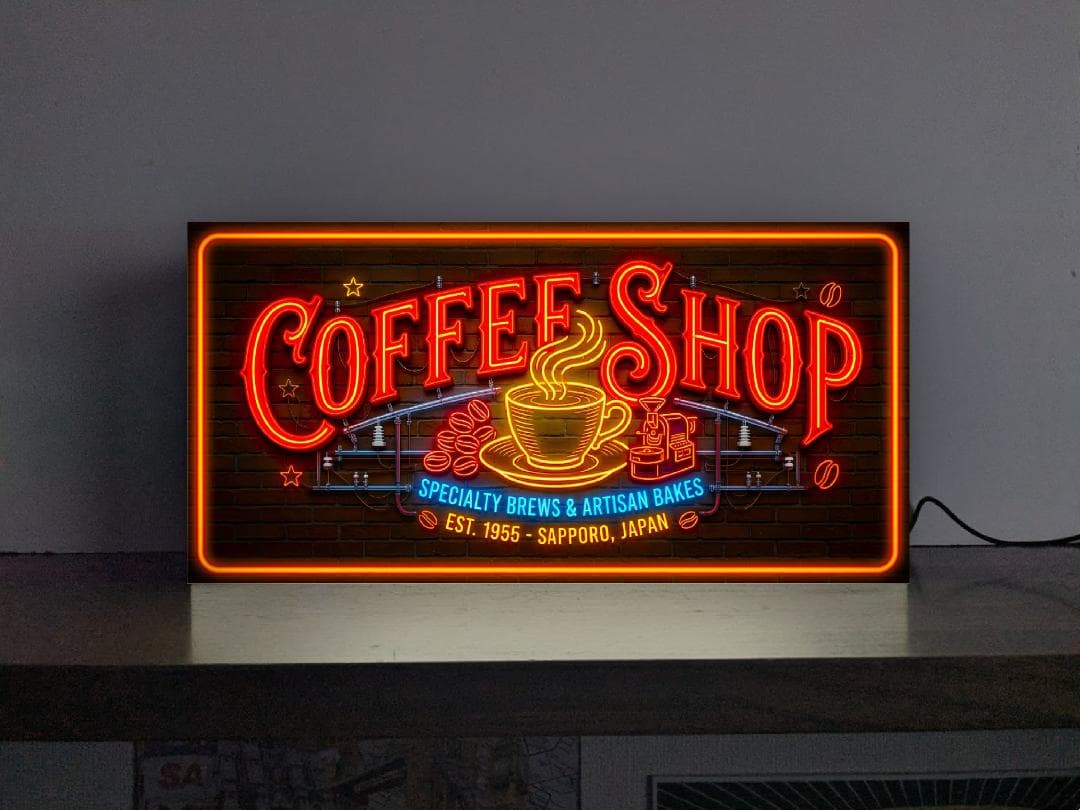 Rakuten - 【オーダー無料 Lサイズ】コーヒーショップ 珈琲 コーヒービーンズ COFFEE SHOP 喫茶店 CAFE お家カフェ プレゼント 店舗 自宅 屋台 キッチンカー パーティー イベント テーブル カウンター サイン ランプ 照明 看板 置物 アメリカン雑貨 ライトBOX 電飾看板 電光看板