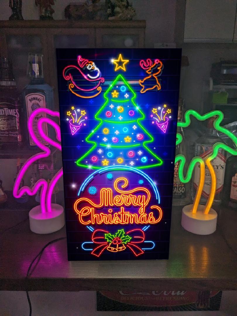 Rakuten - 【Lサイズ】メリー クリスマス サンタクロース イルミネーション クリスマスツリー ポップアート 飾付け 宴会 祝い セール インテリア 装飾 プレゼント 店舗 自宅 パーティー イベント テーブル カウンター サイン ランプ 照明 看板 置物 雑貨 ライトBOX 電飾看板 電光看板