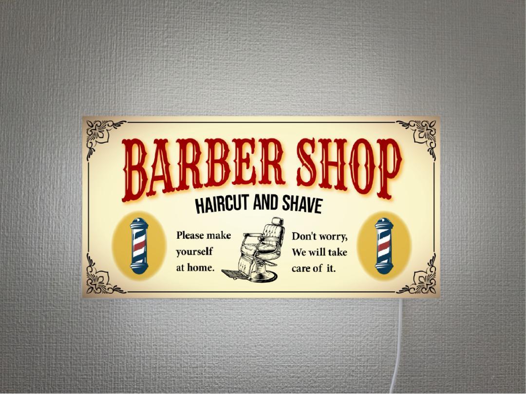 【Lサイズ 壁掛け※画鋲で簡単設置※オーダー無料】バーバーショップ ヘアーサロン 理容室 美容室 床屋 散髪屋 オープン プレゼント 店舗 自宅 玄関 パーティー イベント テーブル カウンター サイン ランプ 照明 看板 置物 アメリカン雑貨 ライトBOX 電飾看板 電光看板