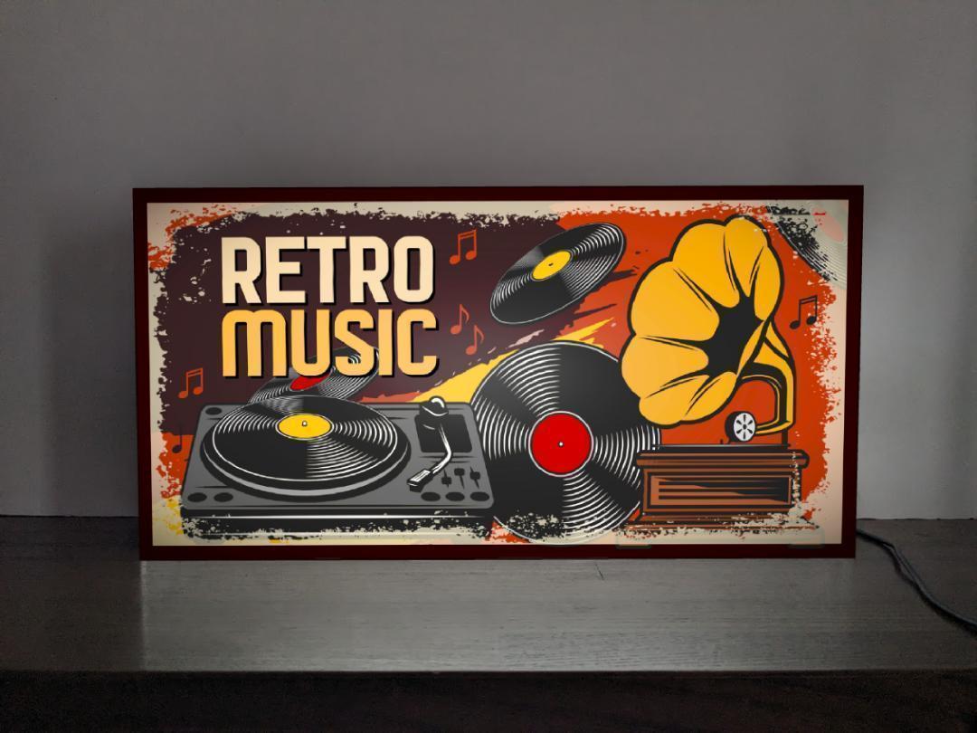 【SSサイズ オーダー無料】レトロ ミュージック 音楽 アナログ レコード CD 蓄音機 クラシック ヒット曲 昭和 ジャズ喫茶 インテリア 装飾 プレゼント 店舗 自宅 パーティー イベント テーブル カウンター サイン ランプ 照明 看板 置物 雑貨 ライトBOX 電飾看板 電光看板
