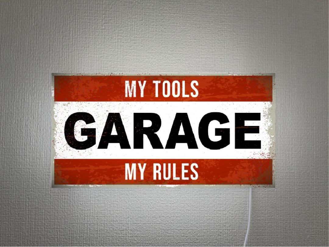 Rakuten - 【Lサイズ 壁掛け※画鋲で簡単設置】GARAGE ガレージ 自動車 バイク カスタム DIY 自動車工場 タイヤ オイル サービス プレゼント 店舗 自宅 玄関 パーティー イベント テーブル カウンター サイン ランプ 照明 看板 置物 アメリカン雑貨 ライトBOX 電飾看板 電光看板