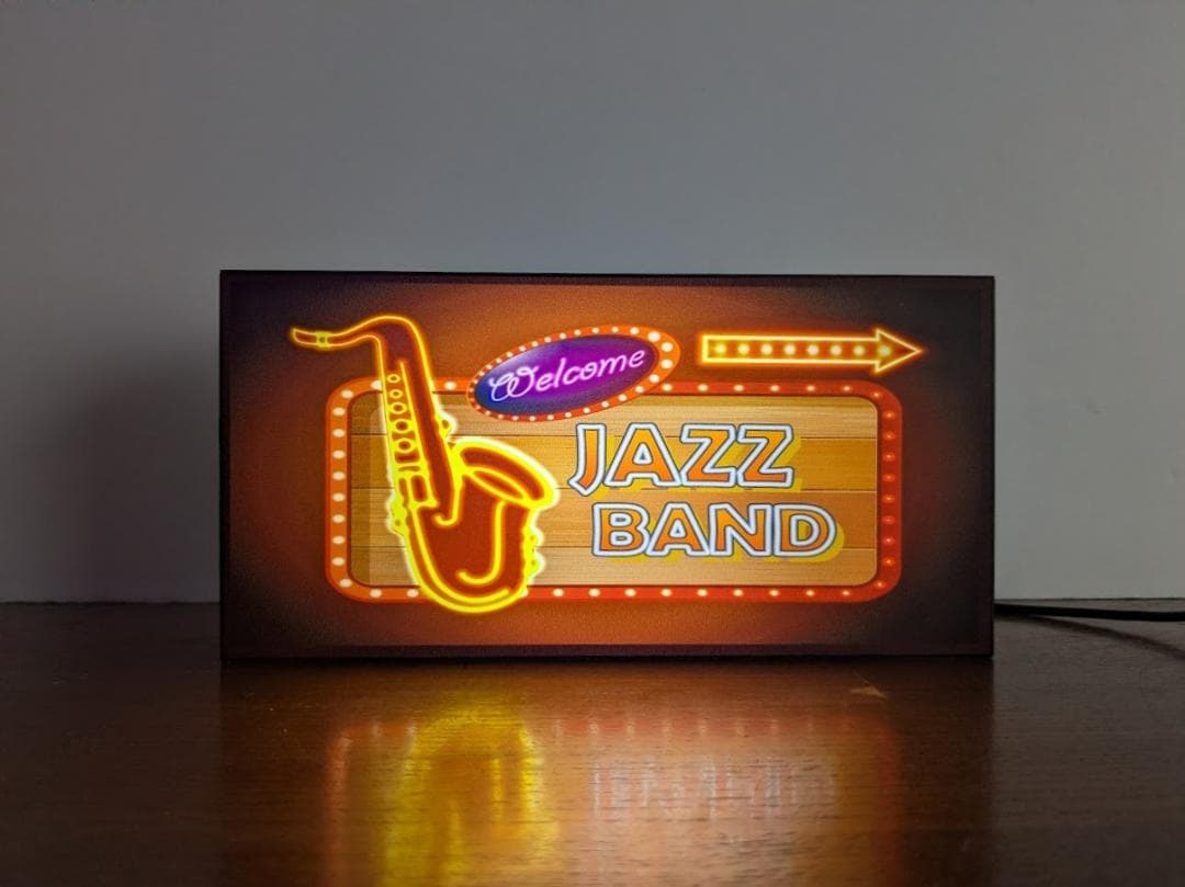 Rakuten - 【オーダー無料 Lサイズ】JAZZ BAND ジャズ喫茶 BAR パブ レコード ライブ サックス 懐かしい 昭和レトロ おもしろグッズ プレゼント 店舗 自宅 屋台 キッチンカー パーティー イベント テーブル カウンター サイン ランプ 照明 看板 置物 雑貨 ライトBOX 電飾看板 電光看板