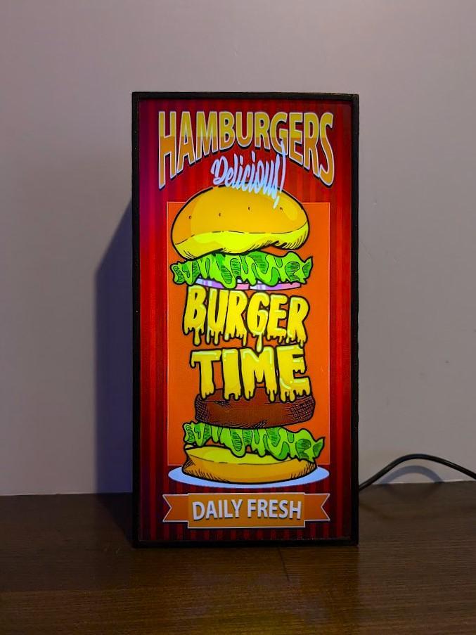 Rakuten - 【Sサイズ】ハンバーガー カフェ バー ダイナー ファーストフード イラスト ポップアート アメリカン雑貨 インテリア 装飾 プレゼント 店舗 自宅 屋台 キッチンカー パーティー イベント テーブル カウンター サイン ランプ 照明 看板 置物 雑貨 ライトBOX 電飾看板 電光看板