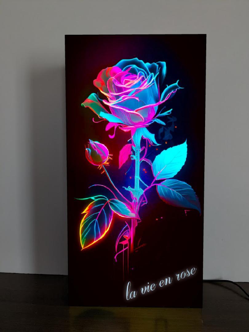 Rakuten - 【Sサイズ】ラビアンローズ バラ ROSE 花 ロック ゴシック スナック パブ クラブ ガーデン 鑑賞 植物 ボタニカル ネオン系 インテリア 装飾 プレゼント 店舗 自宅 パーティー イベント テーブル カウンター サイン ランプ 照明 看板 置物 雑貨 ライトBOX 電飾看板 電光看板