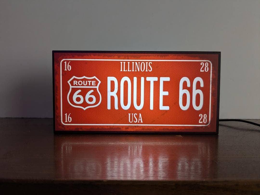 Rakuten - 【オーダー無料 Lサイズ】ROUTE66 ルート66 アメ車 バイク ハイウェイ ガレージ ダイナー カフェ レトロ おもしろグッズ プレゼント 店舗 自宅 屋台 キッチンカー パーティー イベント テーブル カウンター サイン ランプ 照明 看板 置物 雑貨 ライトBOX 電飾看板 電光看板