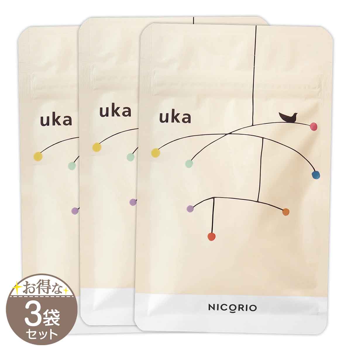 【 3袋セット 】ウーカ uka NICORIO ニコリオ 93粒 約1ヶ月分 サプリ 美容 健康 酵素 麹 麹酵素 ビタミ..