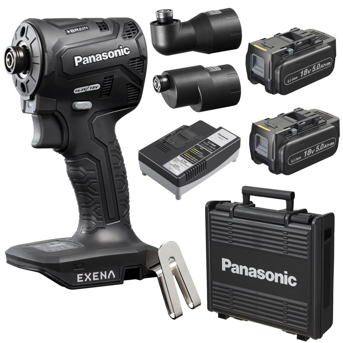 パナソニック 充電インパクトドライバー EXENA (18V 5.0Ah電池パック×2個/充電器/アタッチメント/プラ..