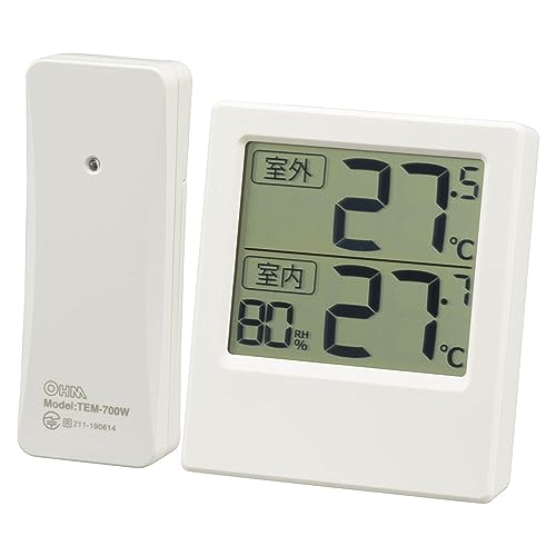 オーム電機 温湿度計 温度計 湿度計 屋外の温度が計れる 大文字表示 卓上スタンド 壁掛け 屋外屋内両用 室外の気温が分かる温湿度計 TEM-701-W 08-1451 OHM