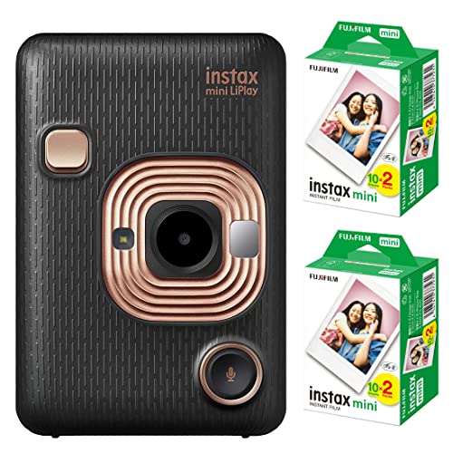 【セット内容1】富士フイルム ハイブリッドインスタントカメラ “チェキ” 「instax mini LiPlay」 エレガントブラック【セット内容2】富士フイルム チェキ用フィルム instax mini JP2 (20枚入り) 2個instaxシリーズ史上最小・最軽量のハイブリッドインスタントカメラ液晶モニター：2.7インチTFTカラー液晶モニター本体質量約255g（フィルムパック、記録メディア含まず）●instaxシリーズ史上最小・最軽量のハイブリッドインスタントカメラ ●「サウンド機能」を新搭載 ●スマホ用プリンターとしても使用できる「ダイレクトプリント機能」 ●カメラから離れた場所でも撮影できる「リモート機能」 ●多彩なデザインフレームを搭載 ●スタイリッシュな本体デザイン ・液晶モニター：2.7インチTFTカラー液晶モニター 画素数：約23万ドット ・外部インターフェース：マイクロUSB Micro-B（充電専用） ・電源：リチウムイオン電池（内蔵型：取り外し不可） ・充電機能：内蔵 ・プリント可能枚数：約100枚（フル充電から）使用条件によりプリント枚数は異なります。 ・充電時間：約2～3時間（気温によって異なります。） ・本体外形寸法：82.5mm×122.9mm×36.7mm（幅×高さ×奥行き、突起部除く） ・本体質量約255g（フィルムパック、記録メディア含まず） ・動作環境：温度：5℃～40℃、湿度：20％～80％（結露しないこと）