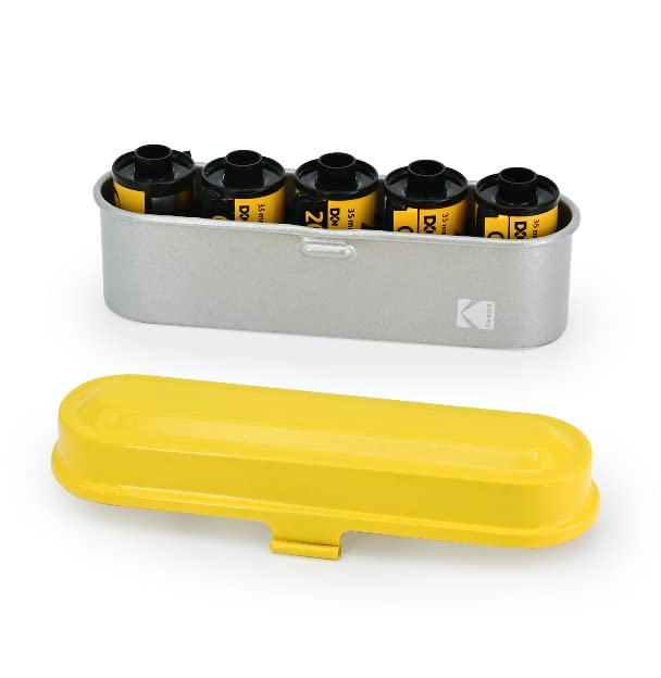 KODAK フィルムケース - 35mmフィルム5ロール用 - コンパクトレトロスチールケース フィルムロールの分類と保護に (黄色)