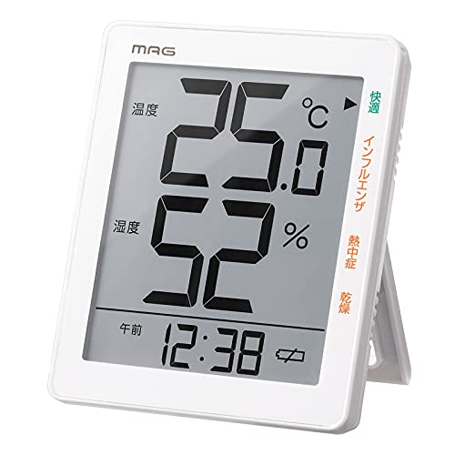 MAG(マグ) 温湿度計 デジタル 時計 環境目安 最高 最低 温湿度表示 ホワイト TH-105WH