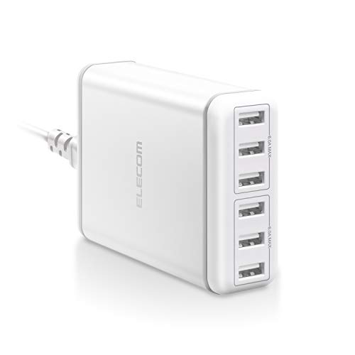 エレコム USB コンセント 充電器 合計60W USB-A×6 【 iPhone SE3,14,13,12 / iPad / Android 対応】 ホワイト EC-ACD01WH