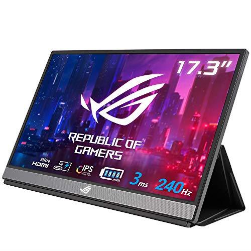 ASUS ポータブルゲーミングモニター ROG STRIX 17.3インチ/FHD 1080i/PS5対応/IPS/3ms/240Hz/薄さ10mm・軽量/HDMI/USB Type-C/7800mAhバッテリー内蔵/ AMD FreeSync™/ Shadow Boost/ブルーライト軽減/スピーカー内蔵/ROG STRIX XG17AHPE