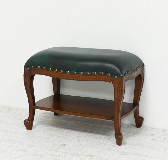 アンティーク風 棚付ベンチスツール ブラウン 玄関ベンチ 腰掛けベンチ 収納ベンチ 幅60cm 完成品 木製 猫脚 高級感 おしゃれ アンティーク 猫脚 クラシック リビング PVCレザーのサムネイル