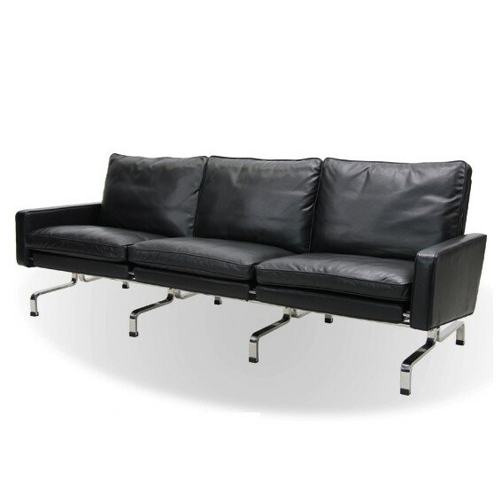 ソファ 3人掛け <ポールケアホルム > PK31ソファ イタリア製本革 レザー 長椅子 高級感 黒色 アームソファ モダン ロビー 三人用 インテリア ビジネ...