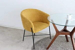 ラウンジチェア パーソナルチェア アームチェア イエロー 布張り おしゃれ 北欧 ミッドセンチュリー かわいい レトロ ブークレー生地 ファブリック ソファ 待合室 待機室 ロビー エントランス デザインチェアのサムネイル