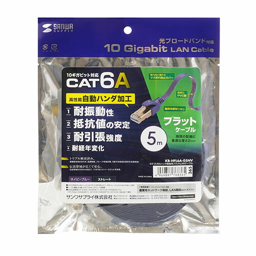 サンワサプライ カテゴリ6Aハンダ産業用フラットLANケーブル KB-HFL6A-05NV 1