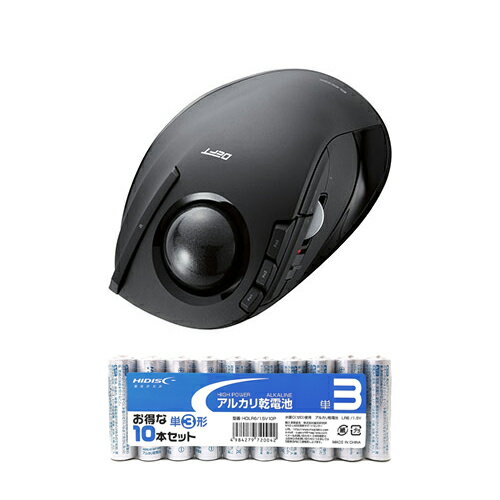 エレコム トラックボールマウス/人差し指/8ボタン/チルト機能/無線/ブラック + アルカリ乾電池 単3形10本パックセット M-DT1DRBK+HDLR6/1.5V10P