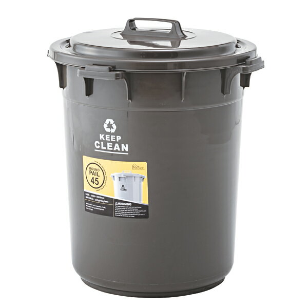 ペール45L ダストボックス フタ付き ふた付き ラウンド 円形 丸 ブルックリン ゴミ箱 トラッシュボックス 台所 インテリア アンティーク 北欧 おしゃれ 西海岸 リビング レトロ カントリー キッチン モダン ごみ箱 野外 ブラウン