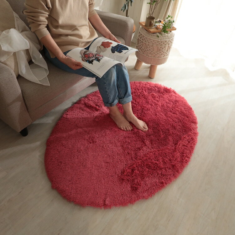 90x130cm シフォン (楕円形) RE コーラルレッド 洗える すべり止め 抗菌防臭効果 モダン シンプル ホットカーペット 床暖房対応 ウレタン オールシーズン おしゃれ レトロ