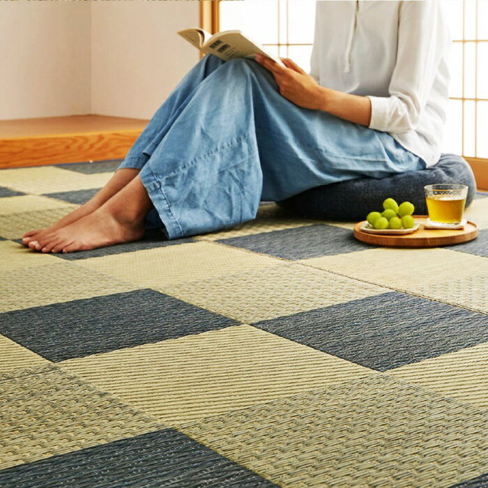 国産い草カーペット 本間8帖(約382×382cm) 8畳 柄上敷き 花ござ い草ラグ いぐさ いくさ 敷き物 ブロック柄 和風 和モダン レトロ 和テイスト 和室 おしゃれ 模様替え ござ ゴザ 上敷き 畳 たたみ 日本製 正方形