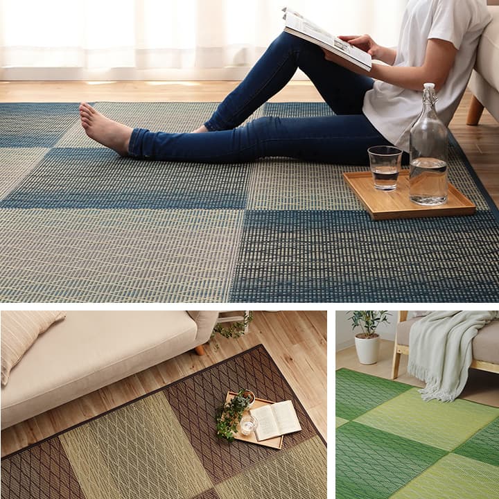 い草カーペット い草ラグ 約240×240cm リビングラグ リビングカーペット 和モダン ダイヤ柄 レトロ 防臭 不織布 和室 ブルー 畳カーペット 消臭 ブラウン 抗菌 クッション性 自然素材 グリーン シンプル おしゃれ 調湿 滑り止め 和風 畳ラグ カーペット 正方形 ラグ [3]