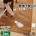 ホットカーペット カバー 防水 木目調ホットカーペット・カバー-ウッディ 2畳用(200x198) ホットカーペット本体 2点セット ラグ リビングマット フローリング調 クッション性 抗菌 防カビ 防汚 防水 日本製 床暖房対応 ペット 子供 あったか テレワーク 在宅