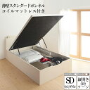 (送料無料) 大容量 収納ベッド マット付き セミダブルベッド 収納付き マットレス付き セミダブル ベッド 縦開き 深さラージ すのこ 棚 宮付き コンセント付き ベット 跳ね上げ式 収納 ベッドフレーム 薄型スタンダードボンネルコイルマットレスセット プロストル 木製(3)