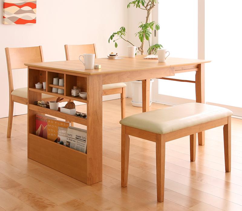 100cmから伸びる コンパクトエクステンションダイニング popon ポポン 4点セット(テーブル+チェア2脚+ベンチ1脚) W100-135