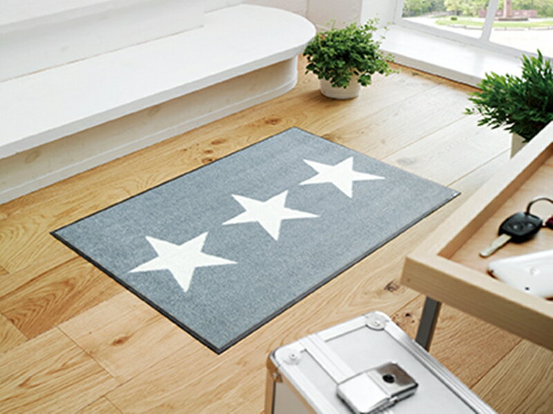 玄関マット C022A Stars grey 50×75cm おしゃれ かわいい 洗える 滑り止め 屋内 野外 室内 フロアマット エントランスマット ラグマット リビング 薄型 ドアマット オールシーズン