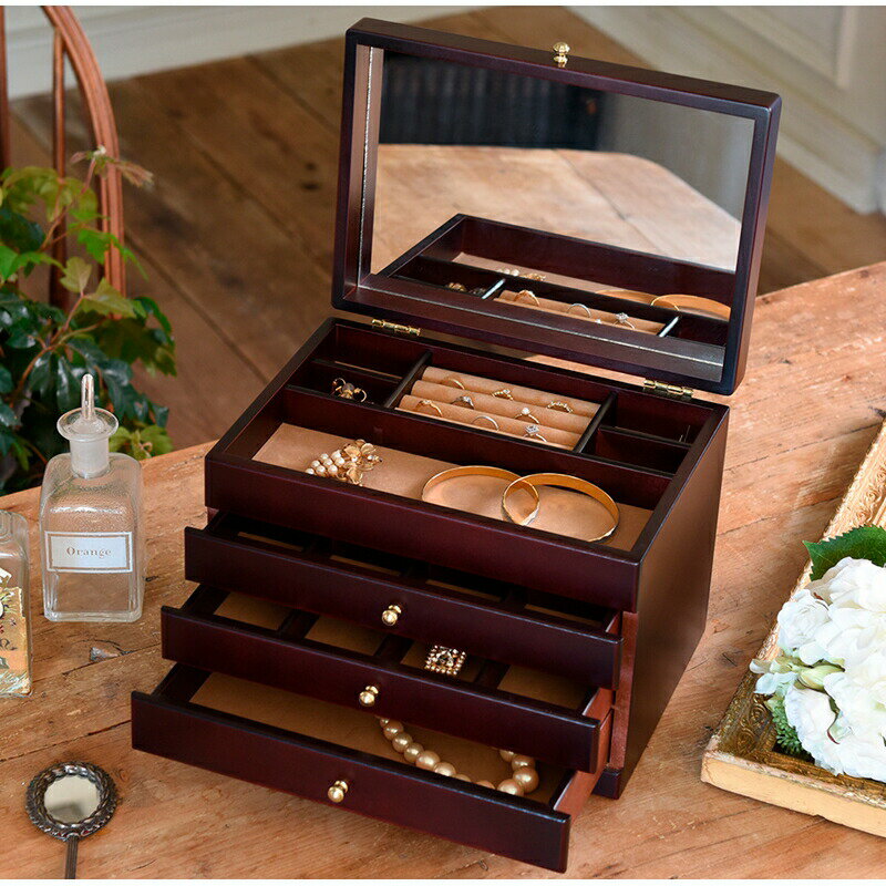 【まとめ買い10セット】日本製 木製ジュエルケース（3ツ引）アクセサリーケース アクセサリーボックス アクセサリー収納 引き出し 木製 大人 ブラウン 贈り物 誕生日 プレゼント ギフト