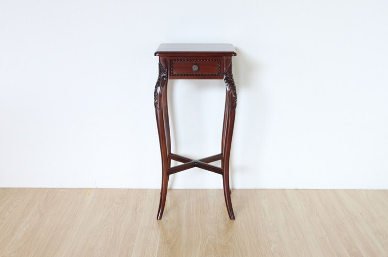 花台 引き出し付き ファックス台 FAX台 サイドテーブル コンソールテーブル 飾り台 西洋 マホガニー シンプル ヨーロピアン モダン インテリア デスクサイド おしゃれ 木製 レトロ 寝室 北欧 省スペース ブラウン 引出し コンパクト 書斎 ソファサイド かわいい アンティーク