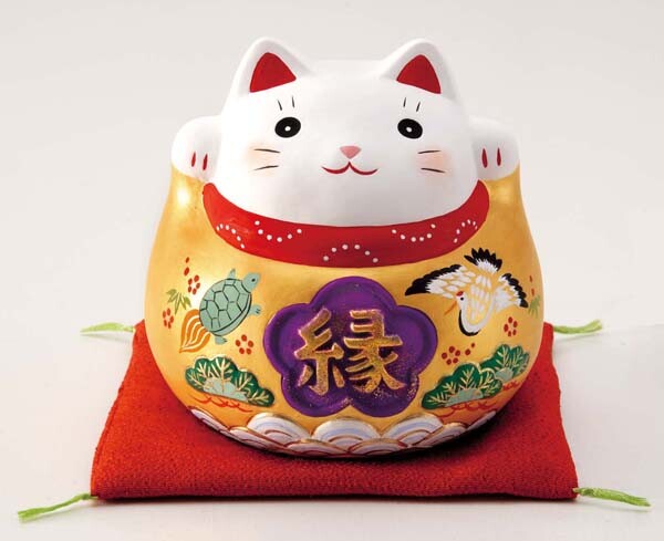 ★幸福を招く★楽しくお目出度い「縁起の置物」【錦彩　福夢金福招き猫(縁・小)(貯金箱)】