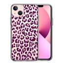 単品 iPhone13mini 側面ソフト 背面ハード ハイブリッド クリア ケース ヒョウ柄 豹 レオパード柄 ピンク(2)