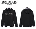 バルマン BALMAIN PARIS パーカー トレーナー スウェット メンズ 黒銀 シルバー Lサイズ