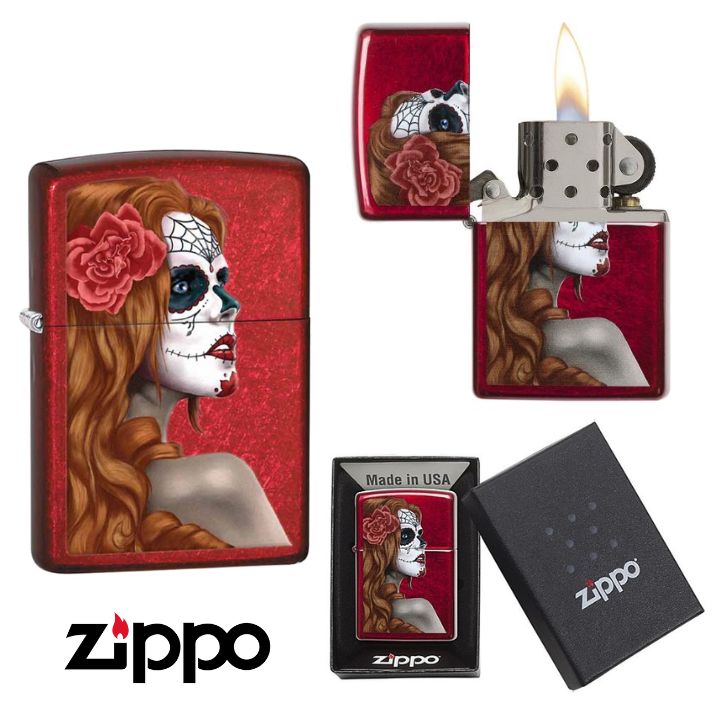 ZIPPO ジッポー【28830】Day of the Dead Girl キャンディアップルレッド ライター オイルライター 赤 Candy Apple Red レギュラージッポー ドレス ハロウィン