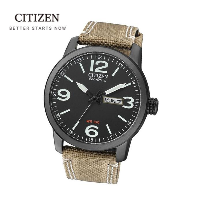 CITIZEN シチズン エコドライブ ソーラー メンズ 腕時計 CITIZEN BM8476-23E ソーラー充電 カーキベージュ キャンバスxレザーバンド ミリタリー 日本未発売モデル