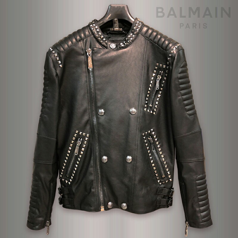 BALMAIN バルマン メンズ ライダース ジャケット 8011 スタッズ エコレザー アウター 上着