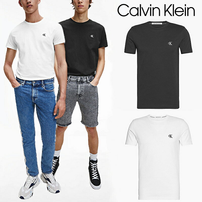 Rakuten - Calvin Klein Jeans カルバンクライン ジーンズ オーガニックコットン Tシャツ J30J314544 メンズ 半袖 ワンポイント ロゴ 黒 白 クルーネック 丸首 CK