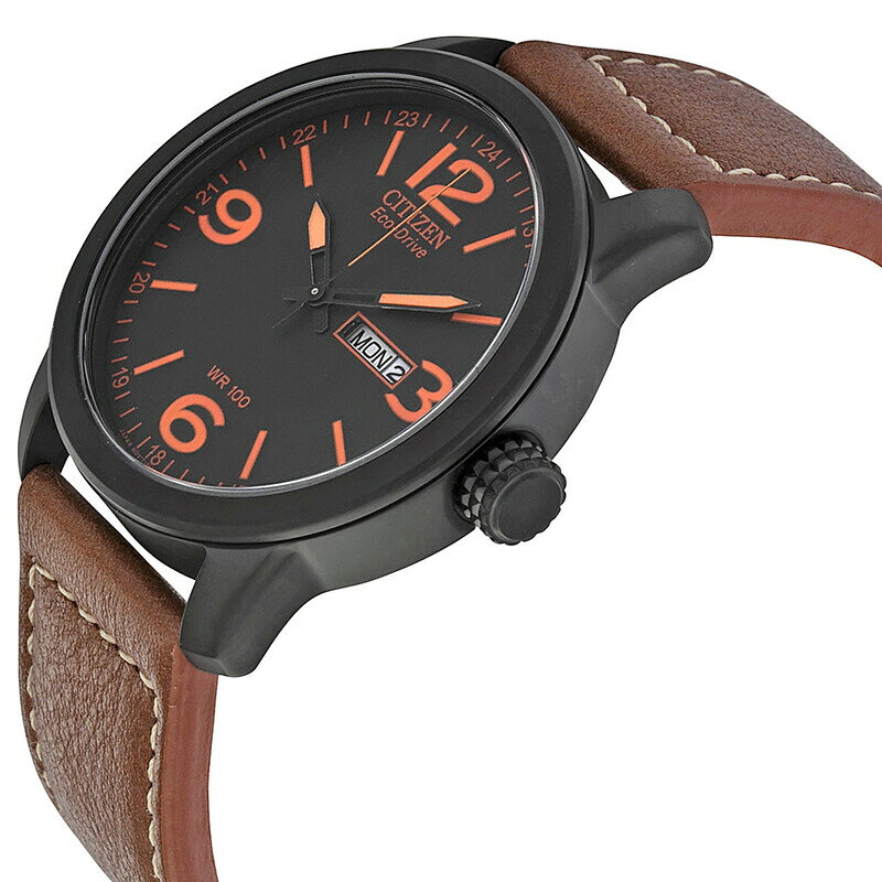 R-TIME 楽天市場店の【純正BOX付属】CITIZEN シチズン BM8475-26E Eco-Drive エコ・ドライブ ソーラー ブラック 黒 オレンジ ブラウン ミリタリー レザーベルト 革ベルト メンズ 腕時計 並行輸入品｜アングル2