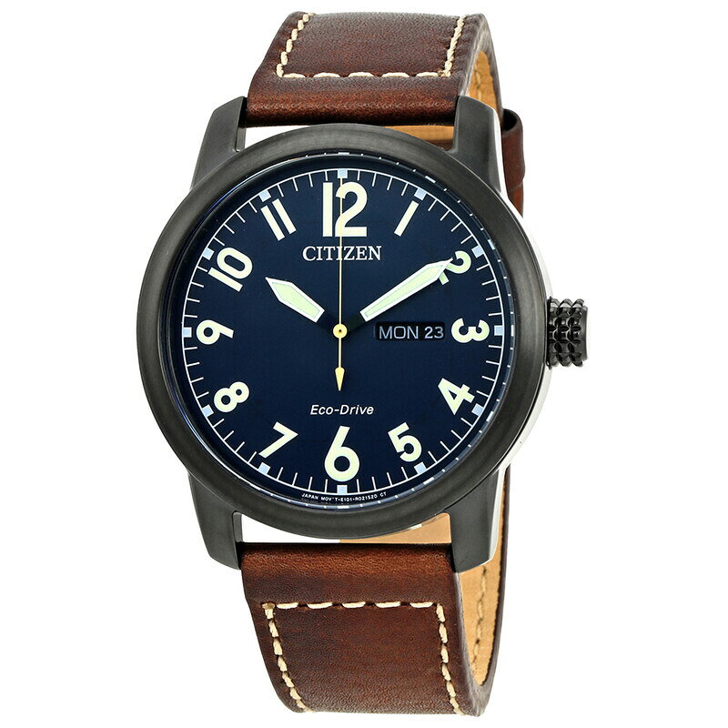 【純正BOX付属】CITIZEN シチズン BM8478-01L Eco-Drive エコ・ドライブ ソーラー ミリタリー メンズ 腕時計 ネイビー ブルー 青 ブラウン レザーベルト 革ベルト 並行輸入品