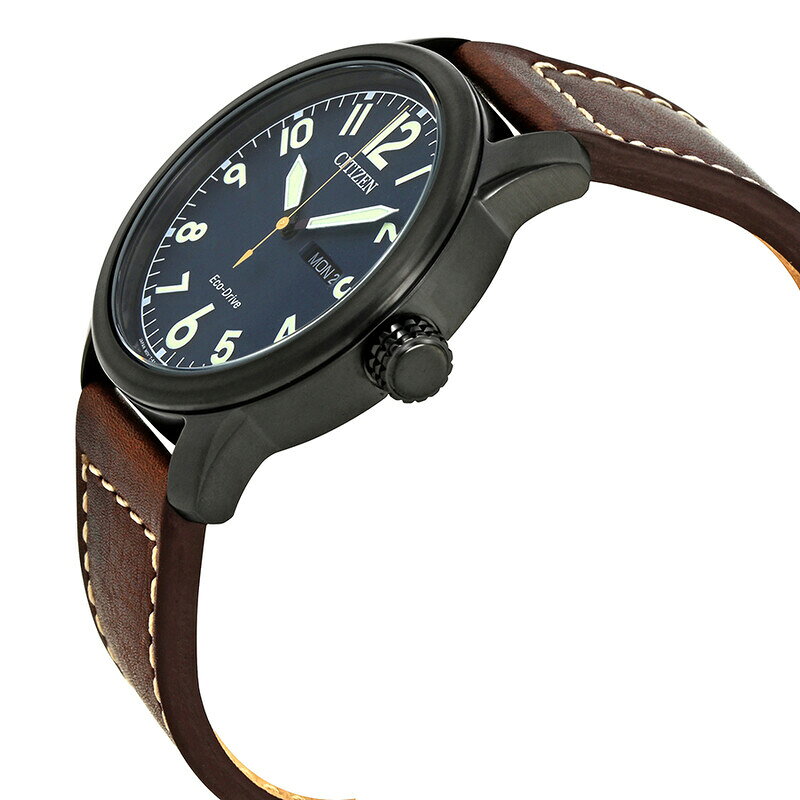 R-TIME 楽天市場店の【純正BOX付属】CITIZEN シチズン BM8478-01L Eco-Drive エコ・ドライブ ソーラー ミリタリー メンズ 腕時計 ネイビー ブルー 青 ブラウン レザーベルト 革ベルト 並行輸入品｜アングル2