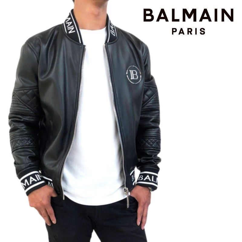 BALMAIN꧂バルマン テーラードジャケット(9)レザー 裏地総ロゴ柄