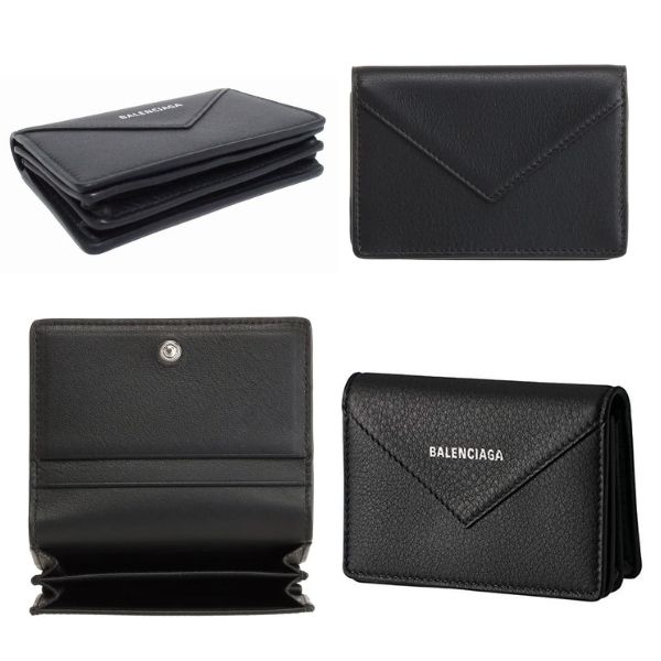 BALENCIAGAバレンシアガグリッターミニ財布6371302102Oロゴブラックグレーメンズレディースブランドカードケースキャッシュレス黒灰