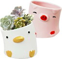植木鉢 2個セット 多肉植物鉢 かわいい ミニ陶器鉢 癒し 鴨 豚 動物型 サボテン鉢 円筒形 小型 家庭 オフィス 窓 卓上 部屋 飾り プレゼント (9cm...