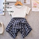 ベビー 赤ちゃん キッズ ジュニア 子供 女の子 セットアップ 半袖 Tシャツ カットソー スカート ロゴ シンプル チェック カジュアル