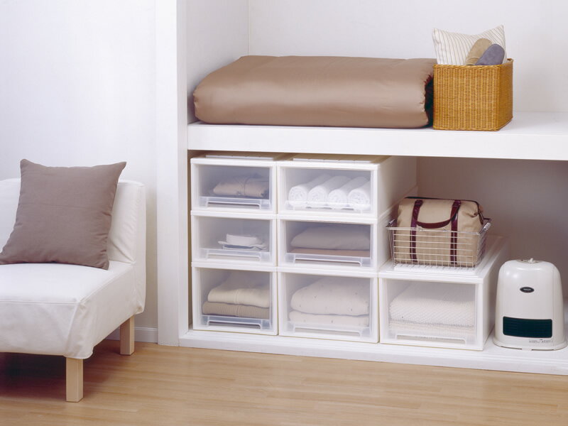 収納ケース ビュートケース 幅39×奥行74×高さ23 & 30cm カプチーノ L-23×L-30 2点セット | 押入れ収納 押し入れ 引き出し ケース 衣装 衣類 服 入れ プラスチック プラケース [3]